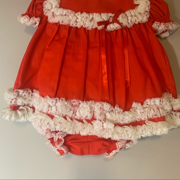 Vintage Bryan Red & White Lace Ruffle Dress & Bloomers Set - Picture 4 of 8